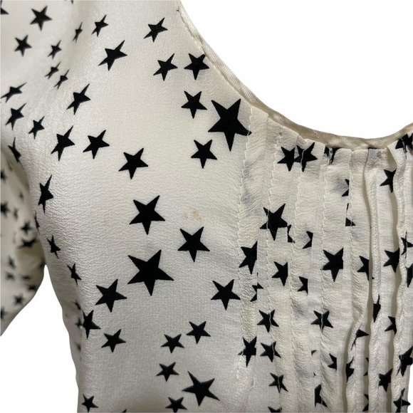 Sandro Size 2 Short Sleeve Scoop Neck Cream and Black Star Celestial Silk Blouse - Picture 8 of 8